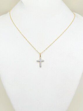 NWT David Yurman Cable Cross Necklace in 18K Yellow Gold w/ Pavé White Diamonds